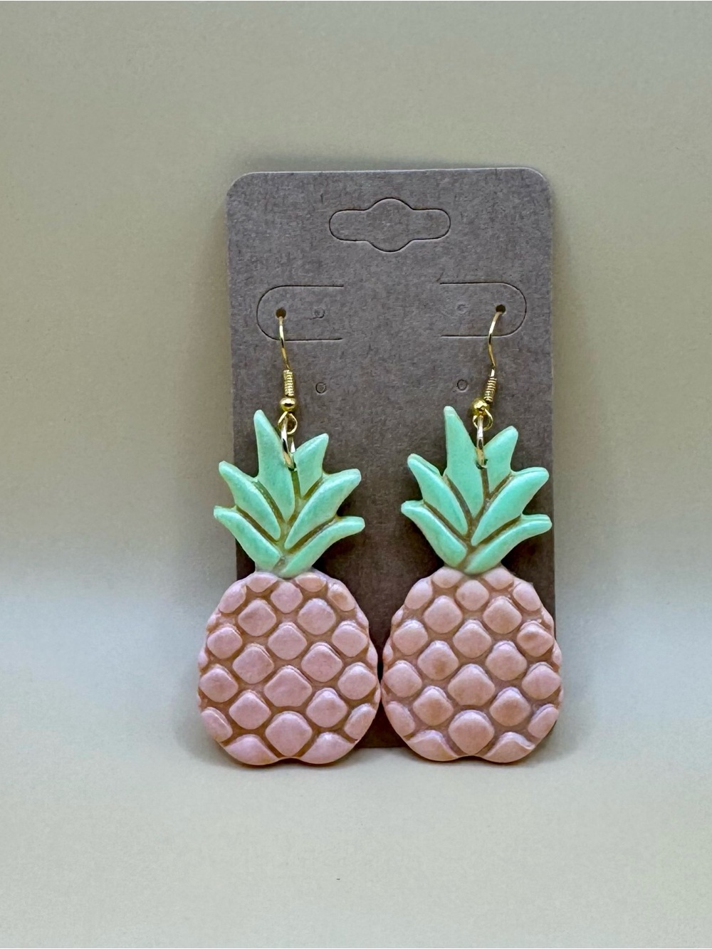 Pink Pineapple Dangle Earrings with Mint Leaves - Women Jewelry Earrings